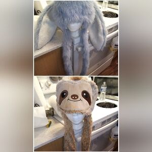 Cute Sloth Face Hat with Ears and Tail